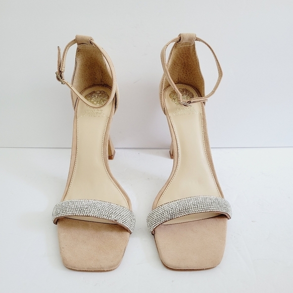 NEW Vince Camuto Leather Metallic Gray Rhinestones Heel Shoe Size 9M - Picture 2 of 6